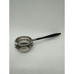 Antique Sterling Silver Tea Strainer With Wooden Handle Stand